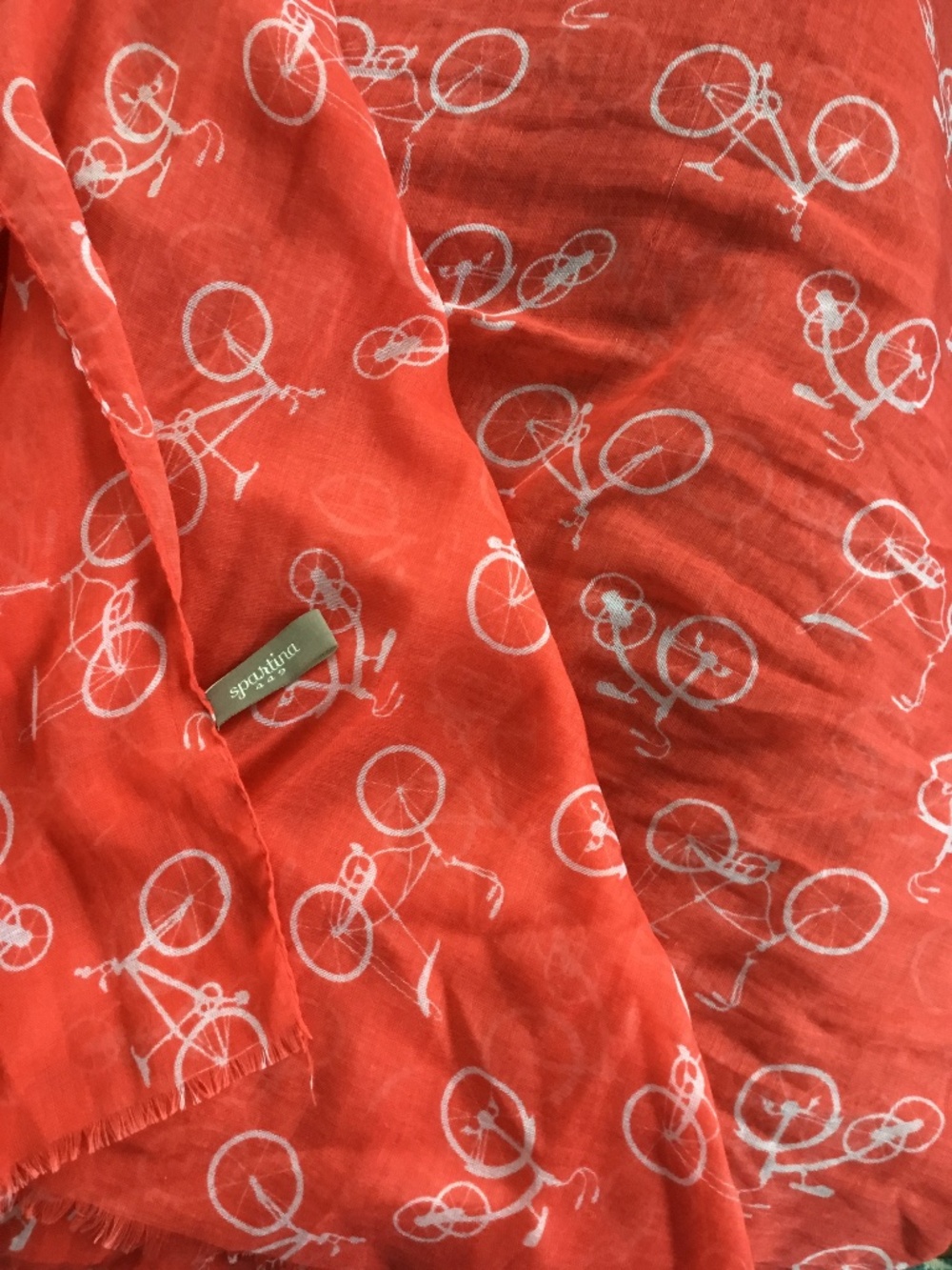 Spartina 449- Orange & White Scarf, Shawl, Wrap- Bicycles - 30 X 84- NWOT